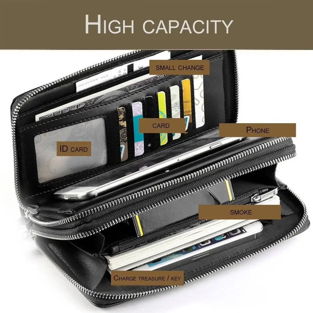 Модная мужская сумка-клатч Длинный кошелек кожаный с узором Личи Сумка двойной