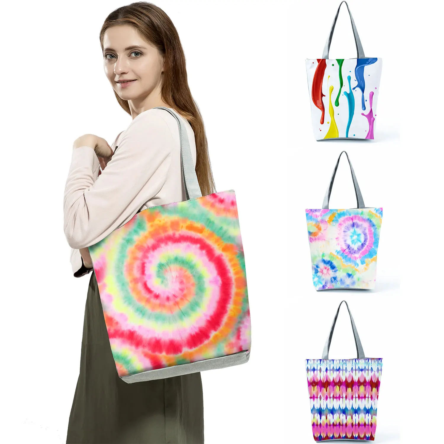 

Watercolor Printed Handbags High Capacity Shoulder Bag Paint Graphic Reusable Shopping Bag Fashion Tote Women Travel Beach Bag