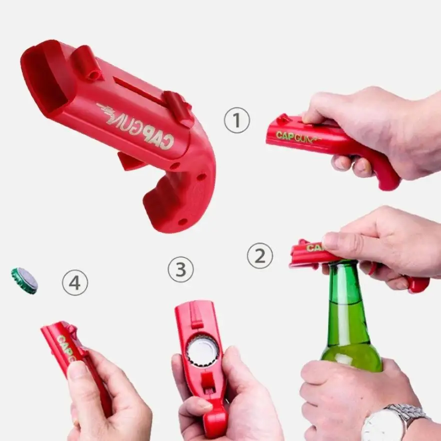 

Creative Drink Corkscrew Flying Cap Launcher Bottle Opener Portable Gun Bar Tool Beer Opener Shaped Lids Shooter Kitchen Supplie