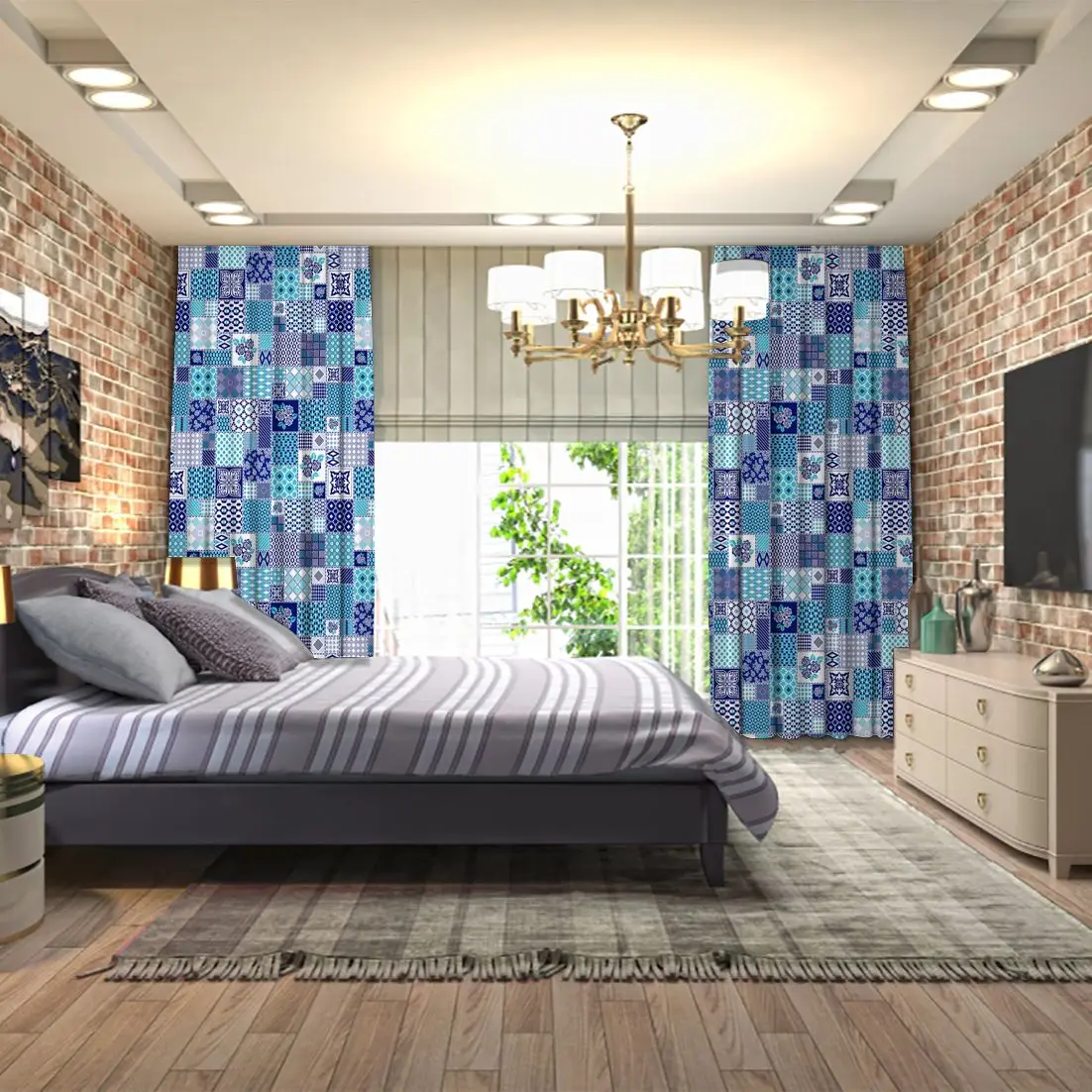 Лоскутная штора узор с геометрическими узорами и цветами в горошек снежинки