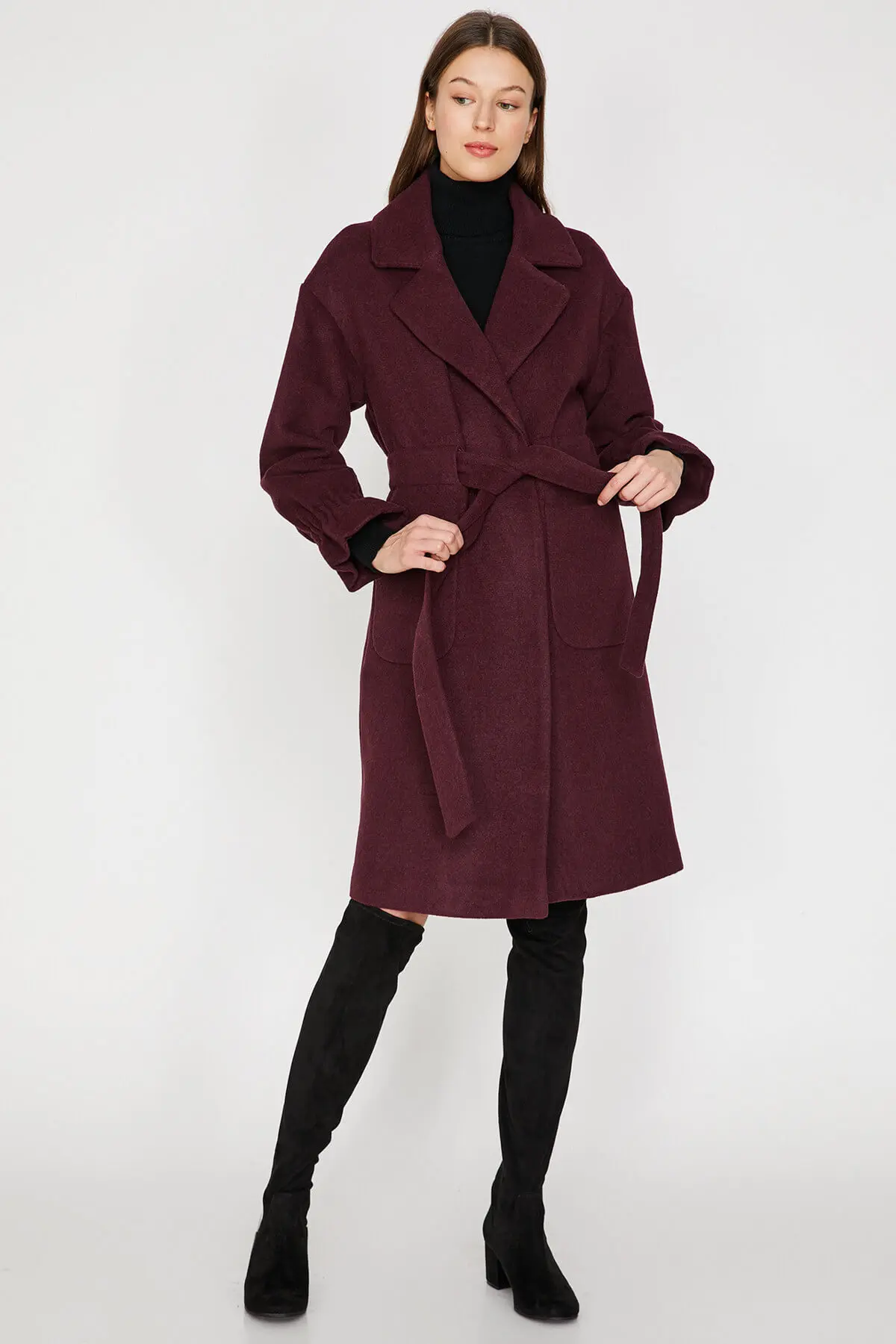 Koton женское бордовое пальто с ластовицей Beli 9 KAK06274EW| |