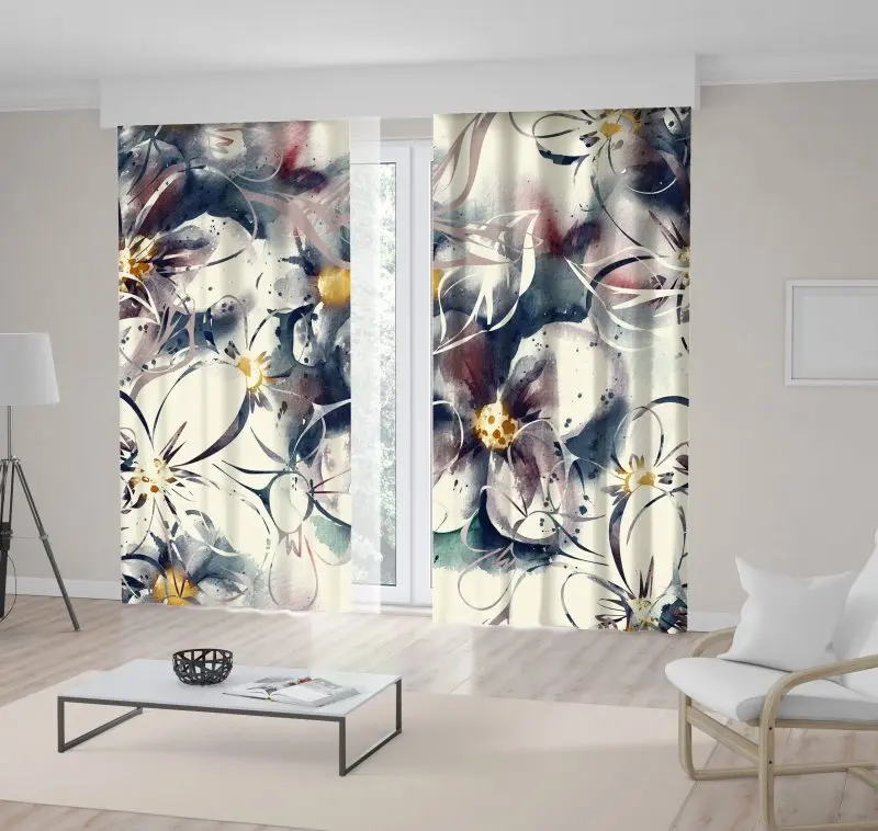 

Curtain Floral Pattern on Becomes Blurred Background Romantic Classic Decorative Artwork Grey Green Yellow