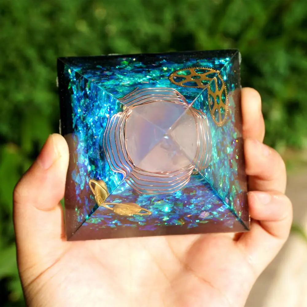 Ручной работы Роза кварцевый столб Orgone Пирамида 70 мм с шестерней потрясающая