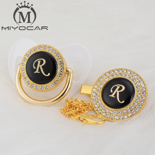 MIYOCAR цвета: золотистый, серебристый имя инициалы буквенные красивый bling соска и соска клип BPA бесплатно пустышка bling уникальный дизайн LAS-8/9 - Цвет: LR-2  0-6M