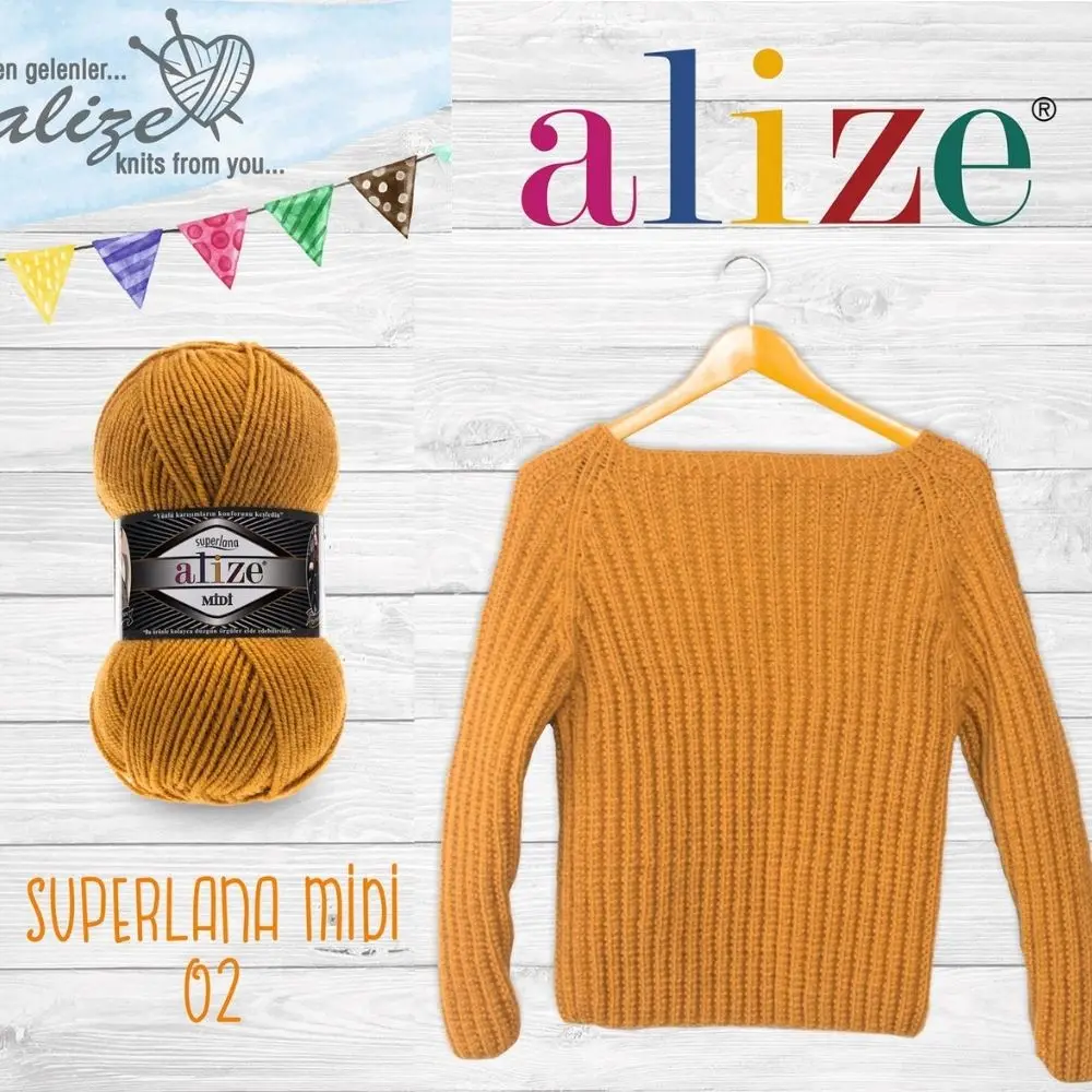 Шерстяная пряжа ручной вязки 4 мяча Alize Superlana Midi- 54 варианта цвета 170 метров (100 г)