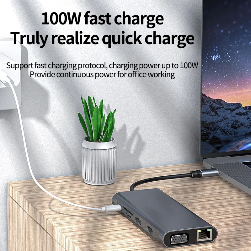 

JH-LINK 12 IN 1 Type-C Docking Station Adapter USB 3.0 HUB 4K HDMI 2K VGA RJ45 SD TF PD for Macbook Pro Thunderbolt 3 HUAWEI