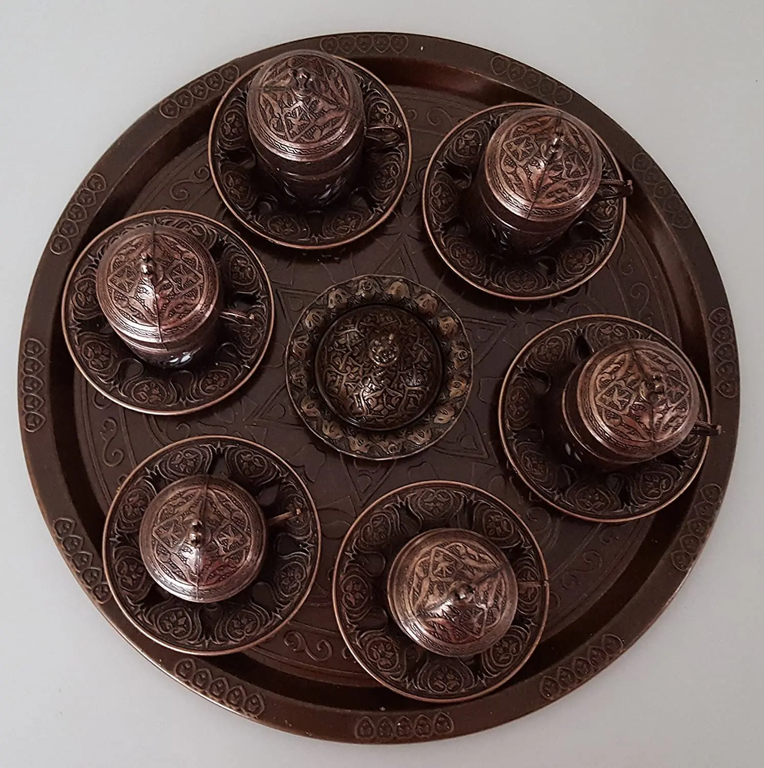 

Turkish Coffee Set Tulip Decor Round Set for 6 People Anatolian Ottoman Greek Tulip Design (TURKISH COFFEE IS OUR GIFT)