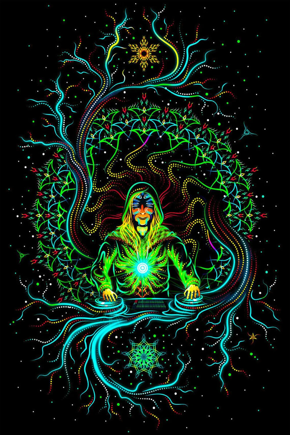 Psy фон &quotCrystal Elf&quot светящееся в УФ флуоресцентное психоделическое полотно