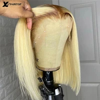4613 honey blonde bob wig straight lace wig brazilian 13x6 lace frontal human hair wigs with transparent lace pre plucked
