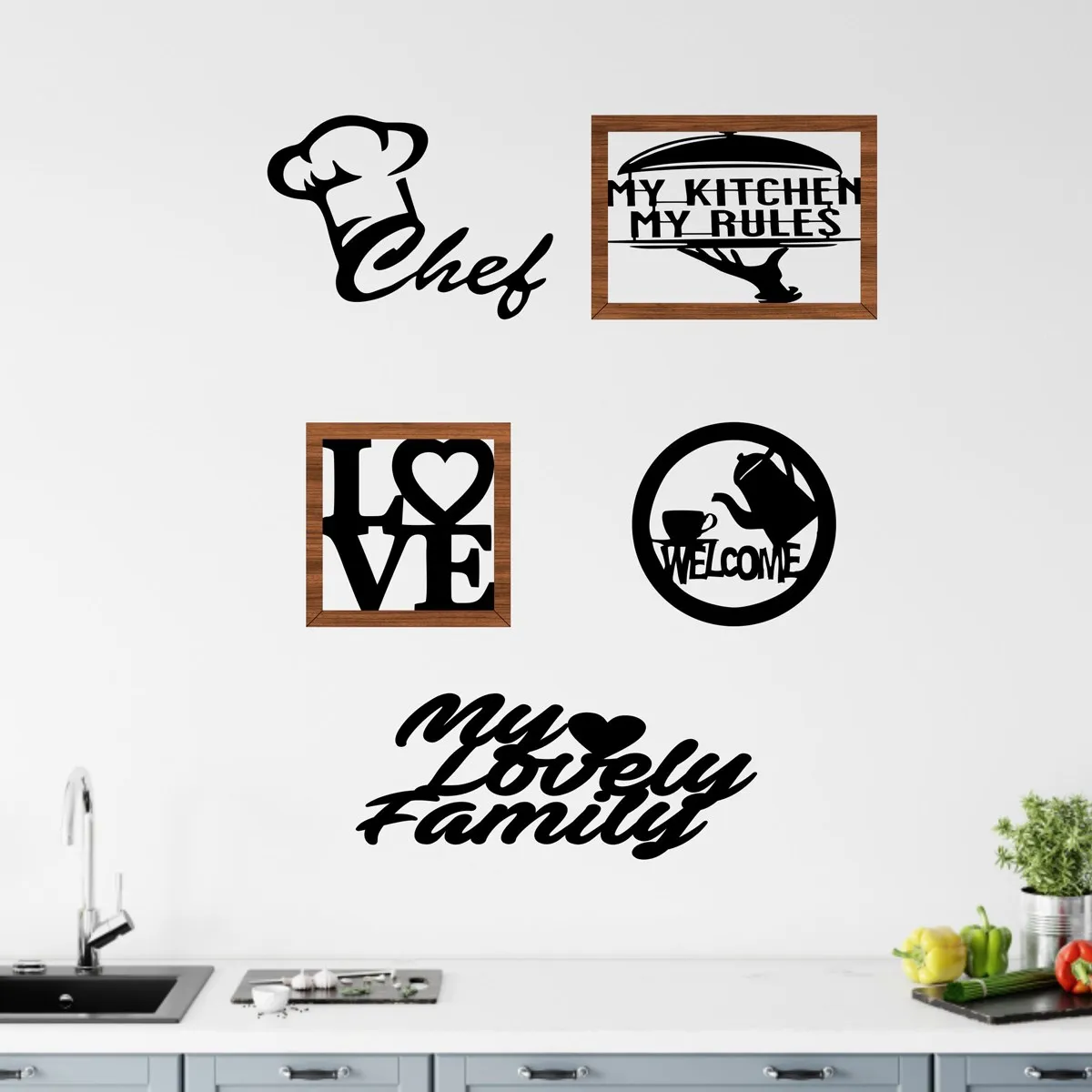 

3D Wall Wood Laser Cut 5 Piece Kitchen Design Wall Decoration Signboard Decor My Rule New Style Your Home Art Home Gifts Vintage