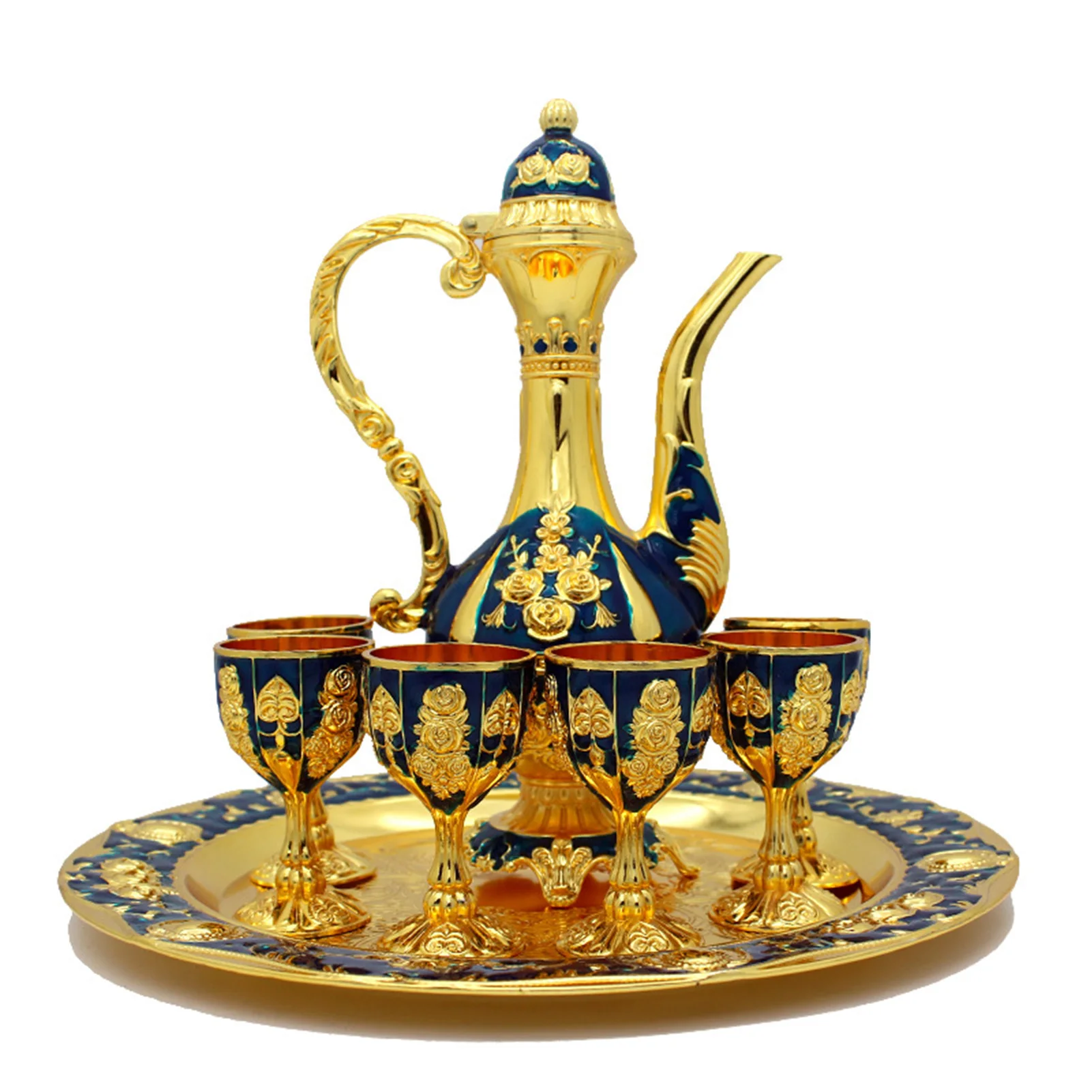 

European Rose Pattern Wine Pot Drinking Set Golden Wine Cup Creative Wine Decanter and Dispenser