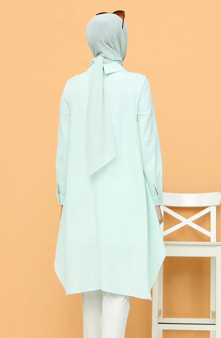 

Striped Front Tunic Long Buttoned Sleeves Polyester Fabric Plain Unlined Casual Hijab Zero Collar 4 Season Women Muslim Fashion