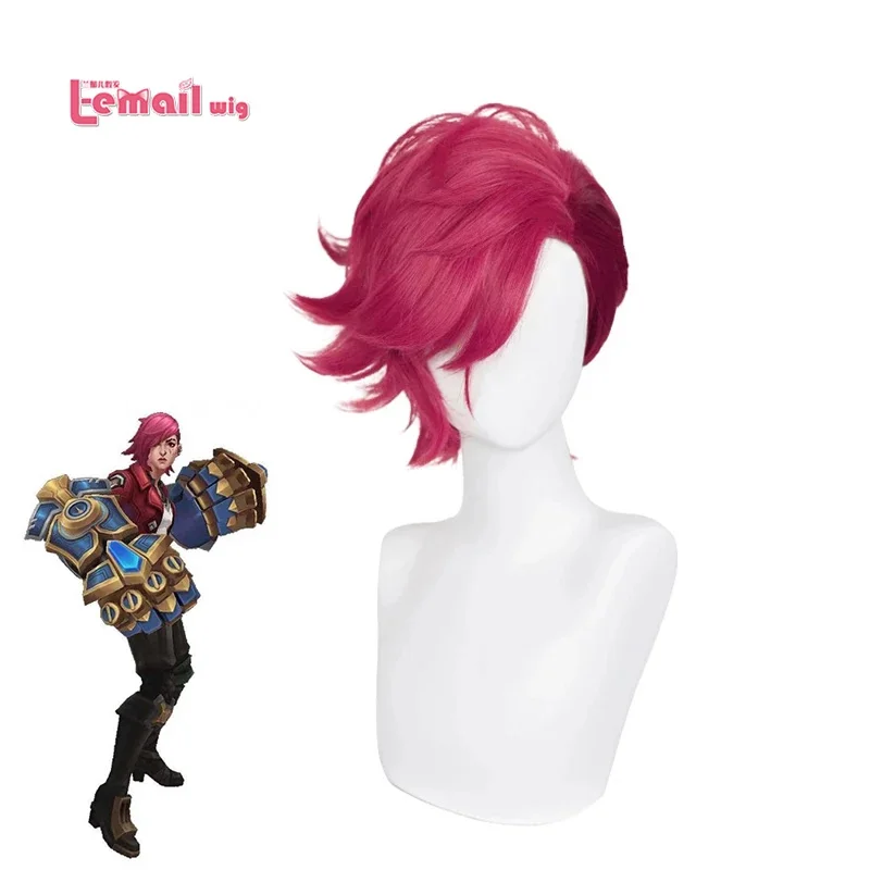 L-email wig Synthetic Hair LOL Arcane Vi Cosplay Wig 30cm Short Deep Rose Color Women And Men Cosplay Wigs Heat Resistant Hair