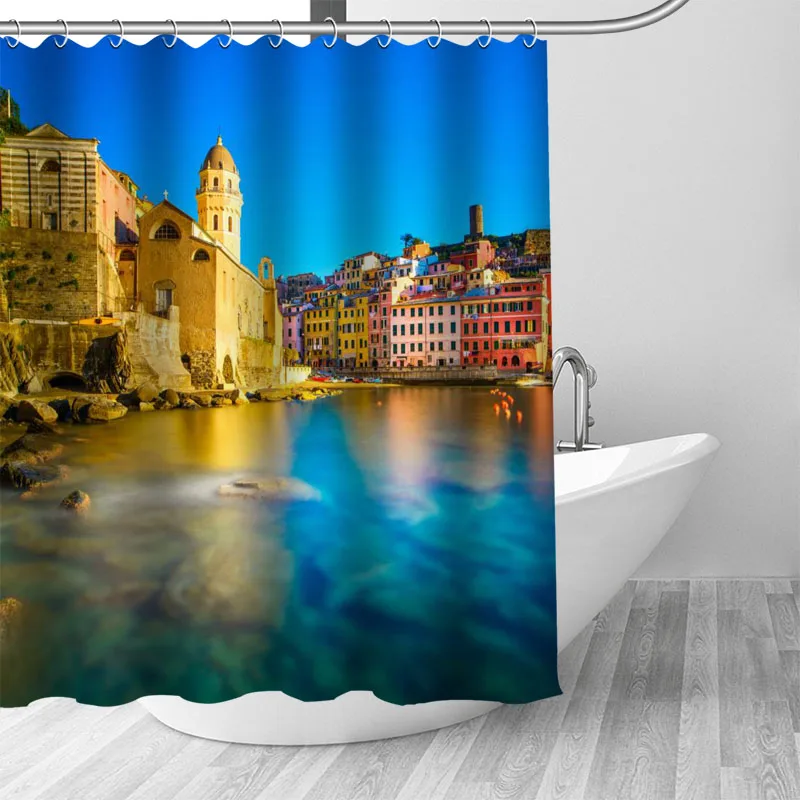 

European Town Shower Curtain Waterproof Fabric Bathroom Curtain Nature Bath Curtains Opaque Curtain Bath Things