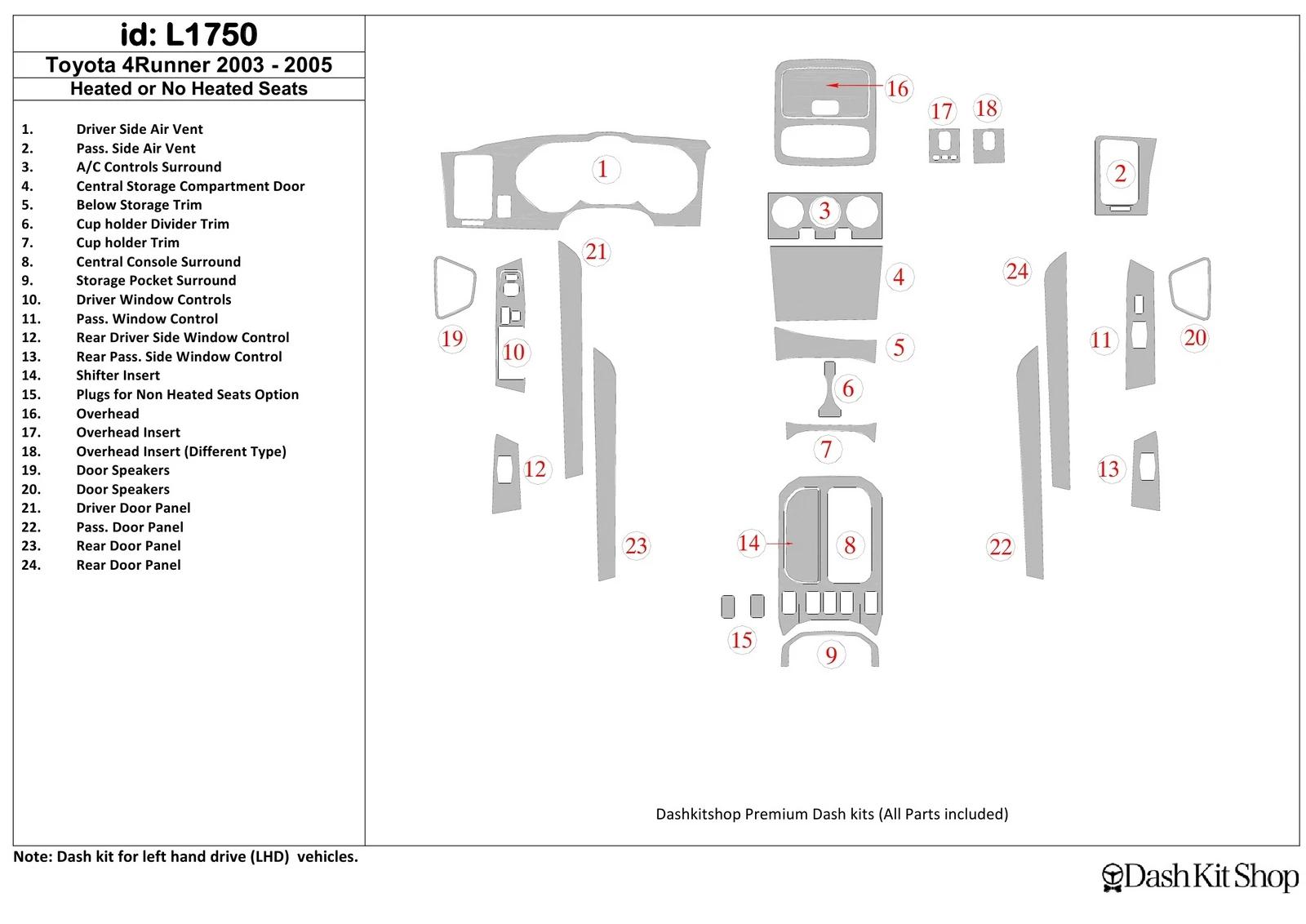 Накладки салона для Toyota 4 Runner 2003 2005. Комплект L1750.|Наклейки авто| |