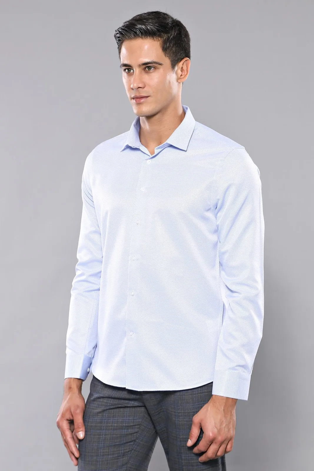 

Self Print Blue Long Sleeve Slim Fit Men 'S Shirt Unimart Shop | Wessi
