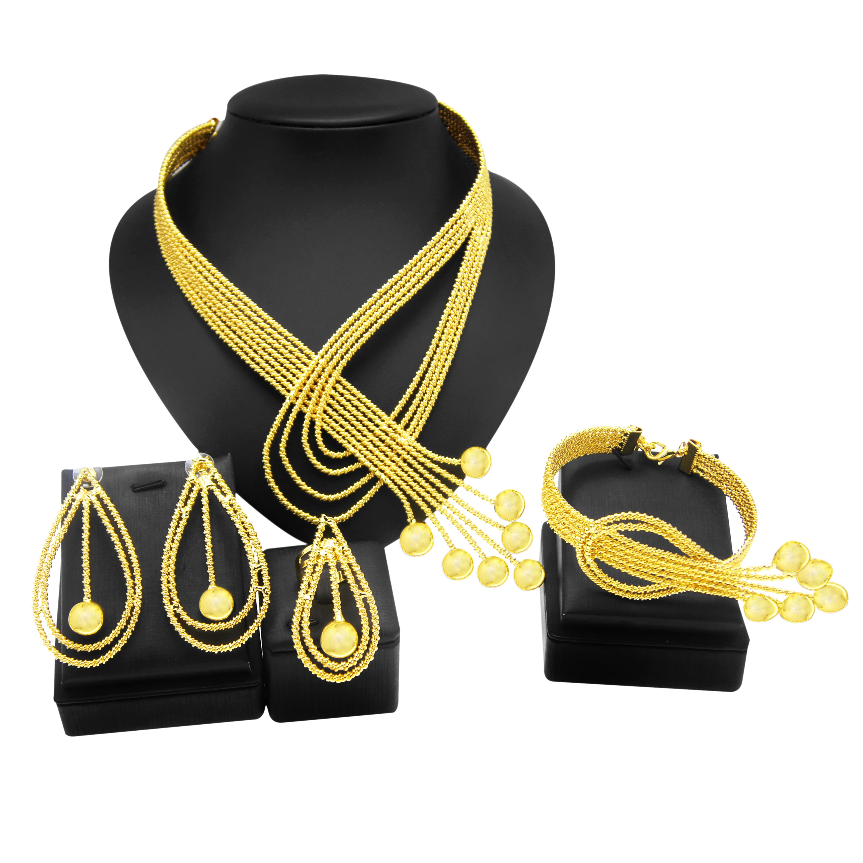 

Women Necklace Dubai Electroplating Gold Plated Jewelry Set Fashion Trend Earrings Hot Sale New Wedding Banquet Various Styles