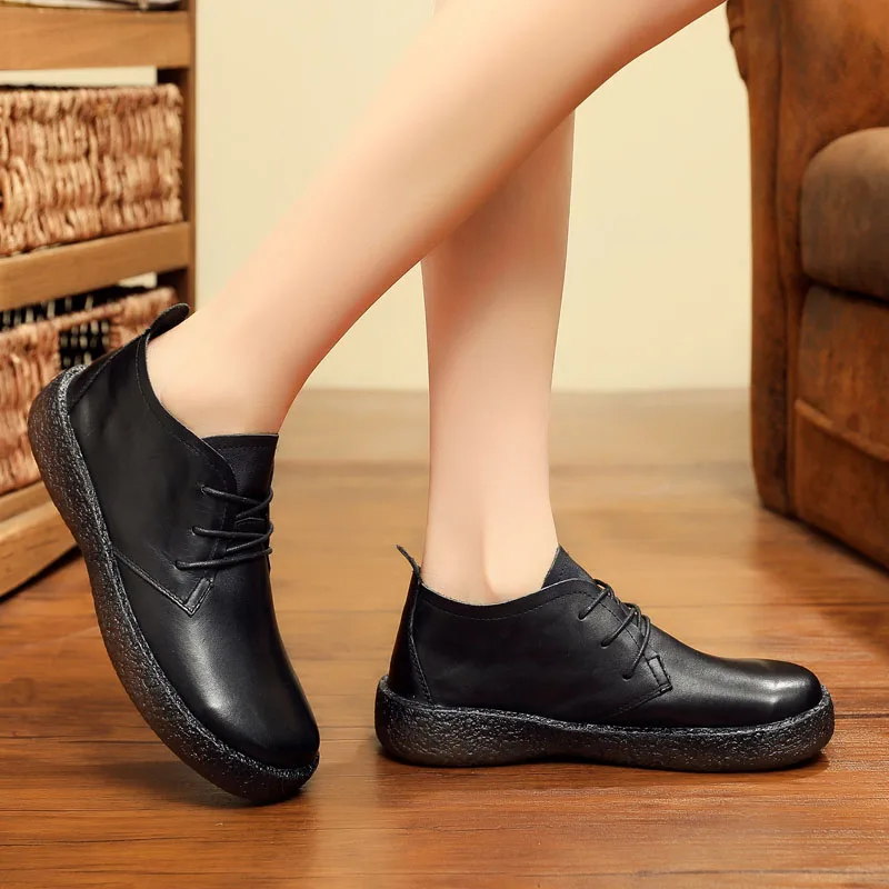 Женские туфли оксфорды DRKANOL из натуральной кожи с круглым носком в стиле ретро на