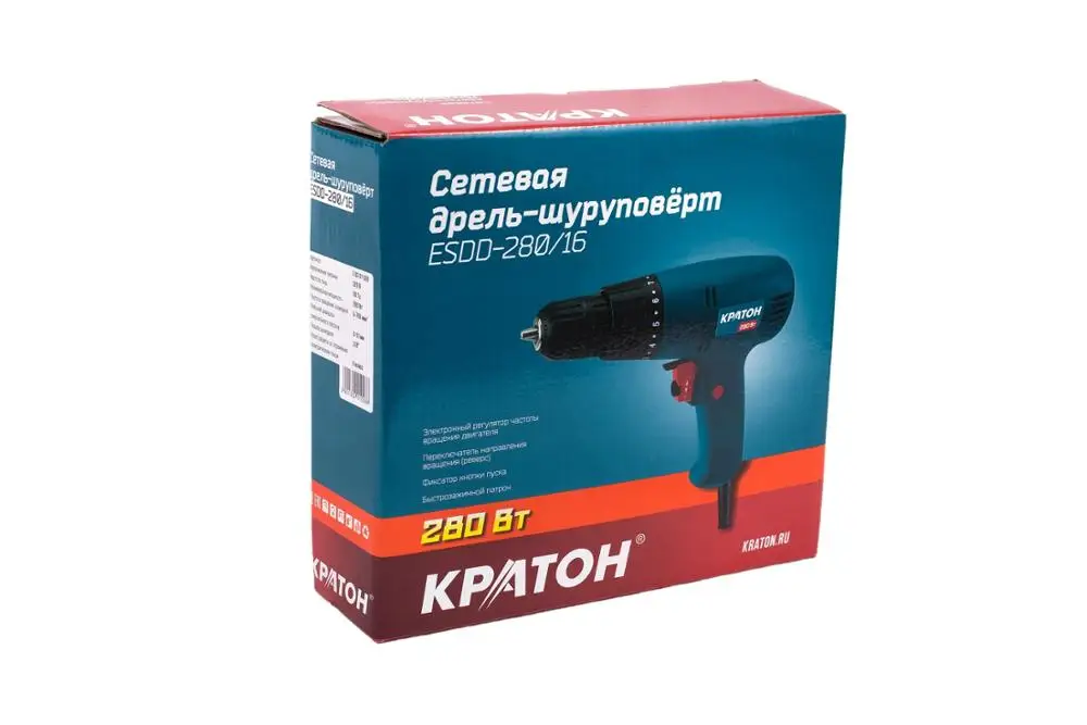 Дрель шуруповерт сетевая КРАТОН ESDD 280/16 HOBBY|kraton|reversiblereverse box |