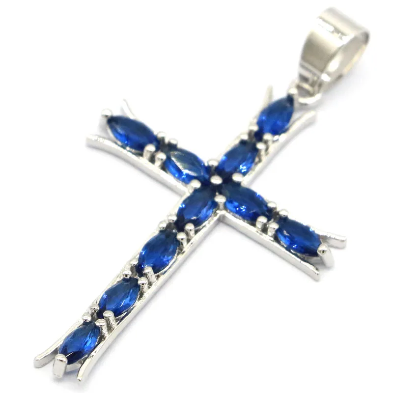 Длинный классический крест 49x27 мм розовый турмалин из танзанита для женщин