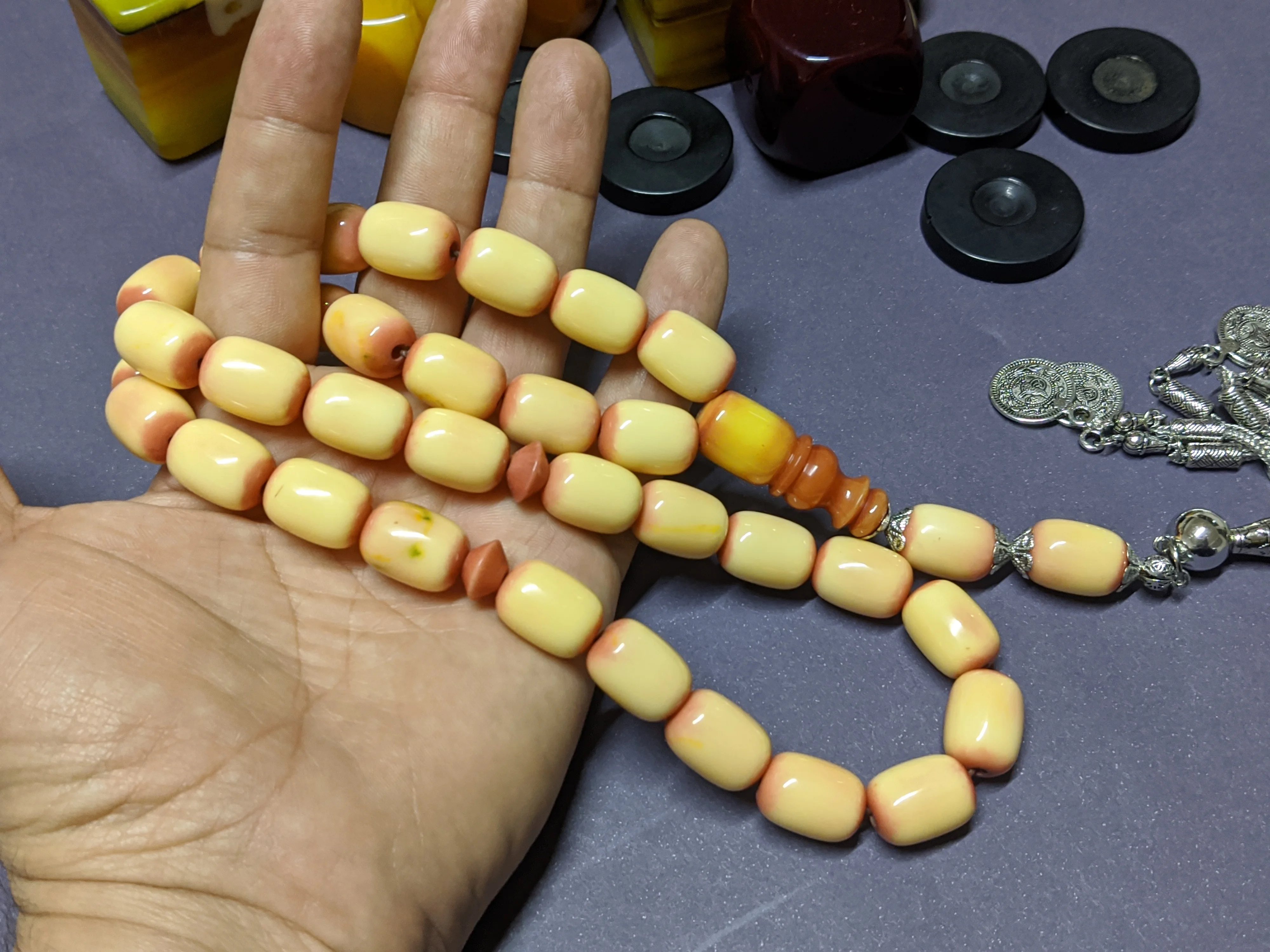 German Misbaha Faturan Amber Bakelite Islamic Prayer Beads Tasbih Rosary Tasbeh Tesbih Tasbeeh Sandalos Yemeni  Cherry  Rare