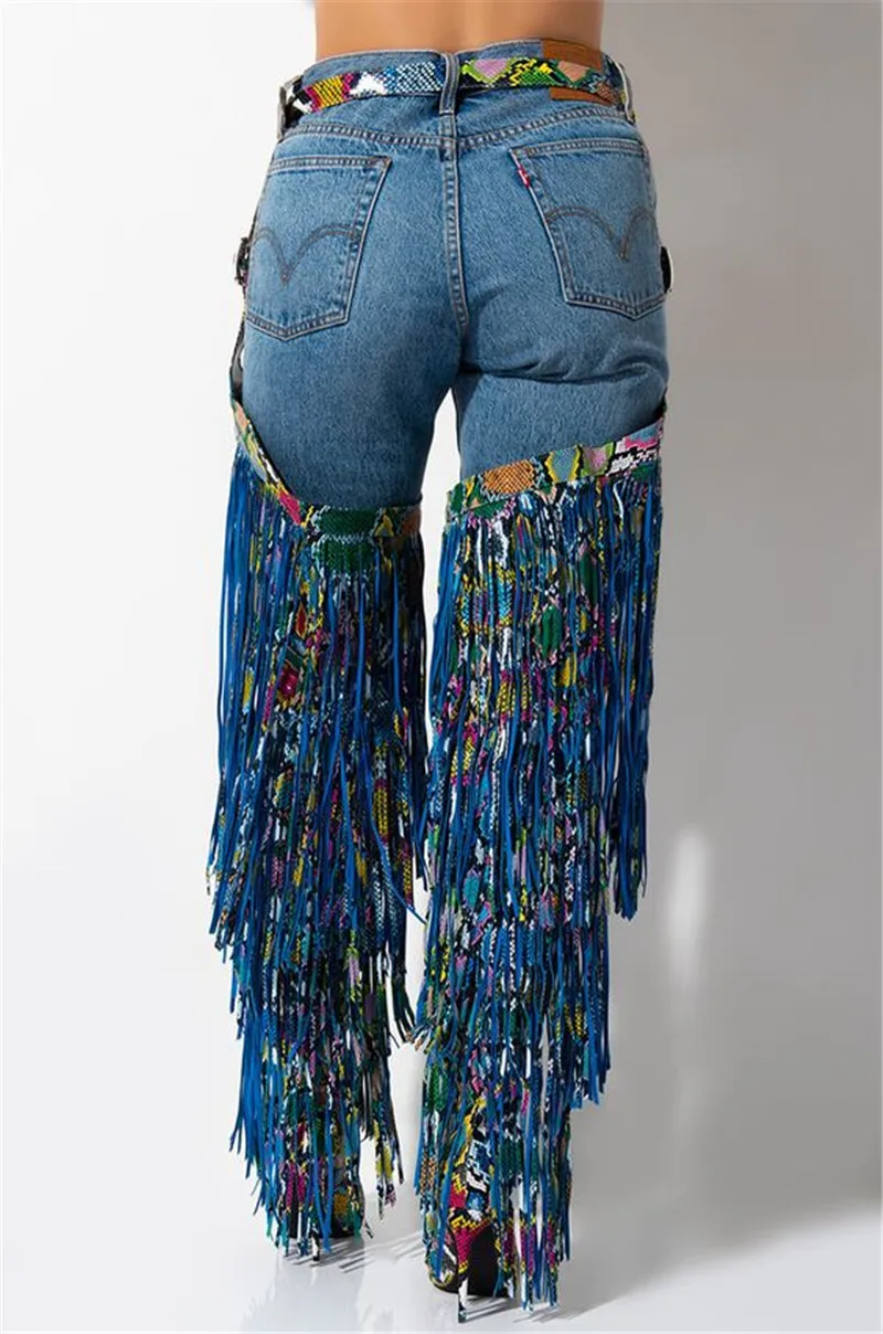 Модные женские сапоги из змеиной кожи выше колена с бахромой и поясом Женские до