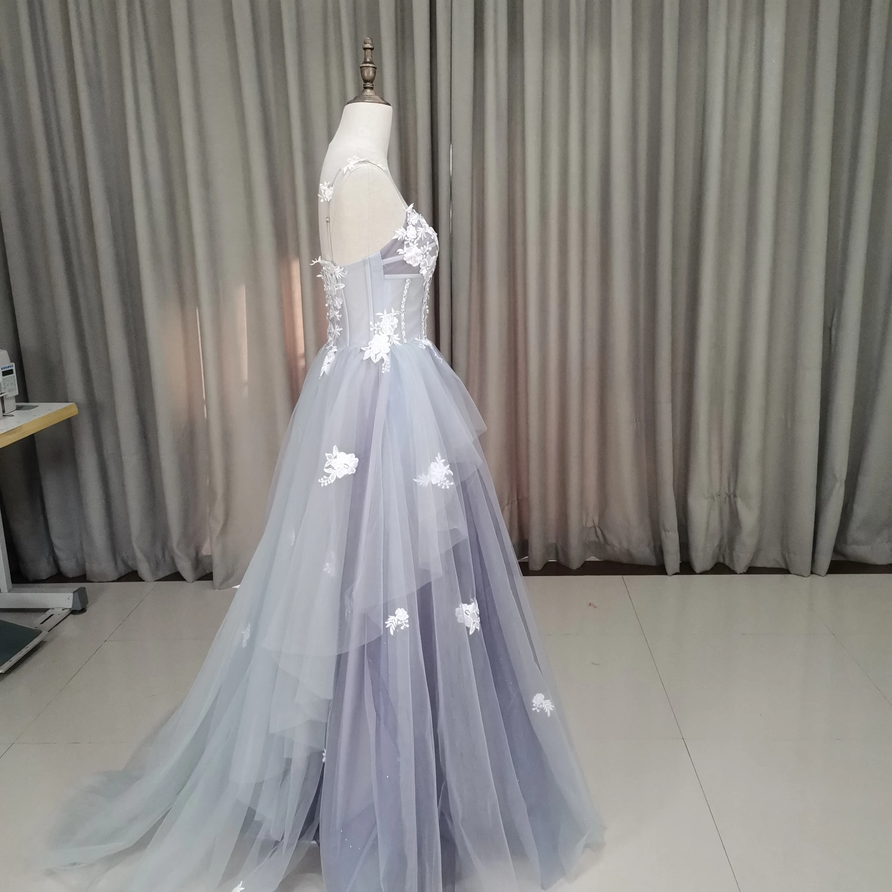 A-line Illusion neck Floor-length Tulle Evening Dress with Allpique |