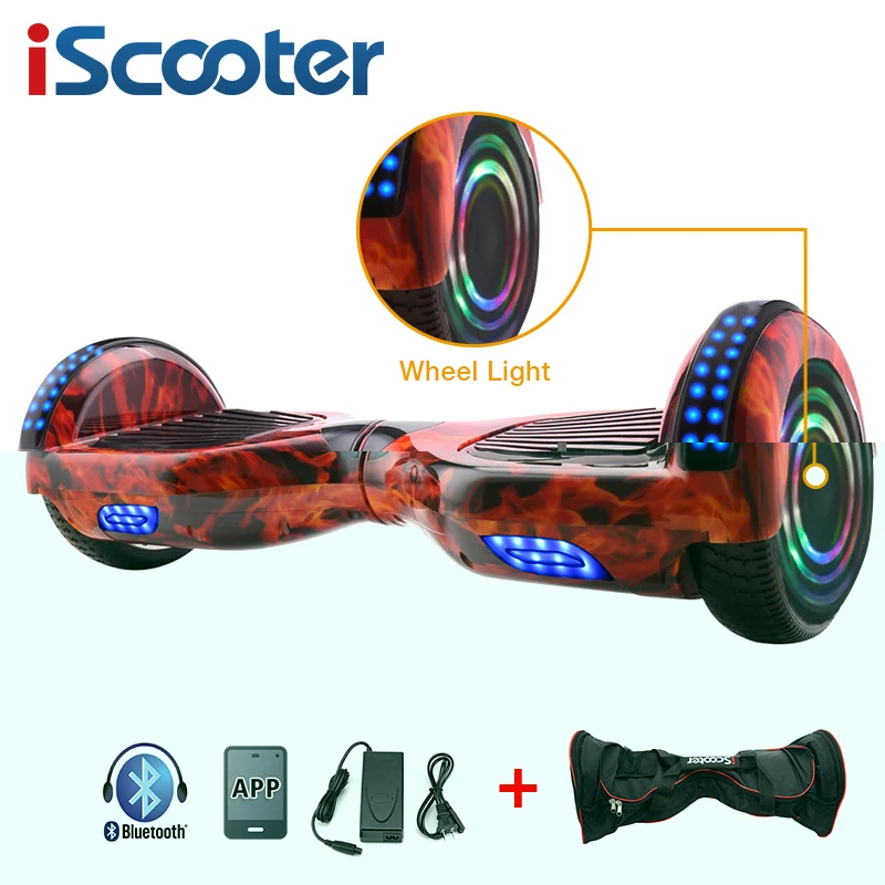 6,5 дюймов Ховерборды iScooter с подсветкой колеса Электрический Ховерборд гироскутер два колеса Bluetooth+ сумка