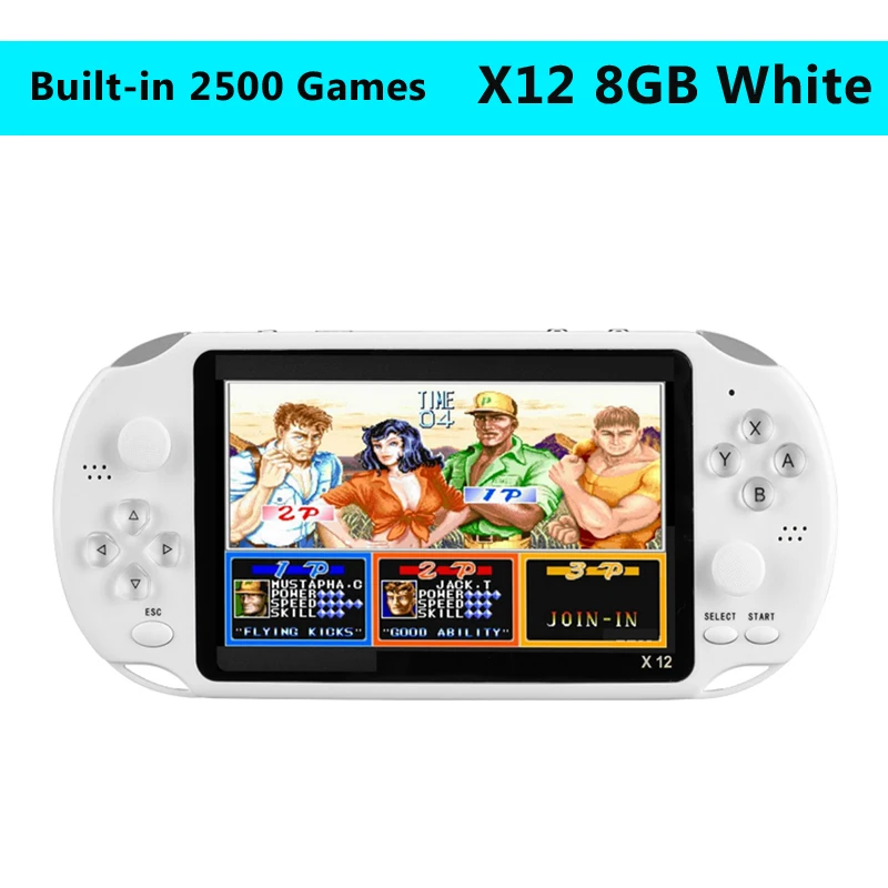 X12 8GB White X12 5,1 дюймов портативный игровой видео плеер 8G 16G светодиодный экран Встроенный 2500/3000 игр X9 X12PLUS Ретро консолей Поддержка TF карты - Цвет: X12 8GB White