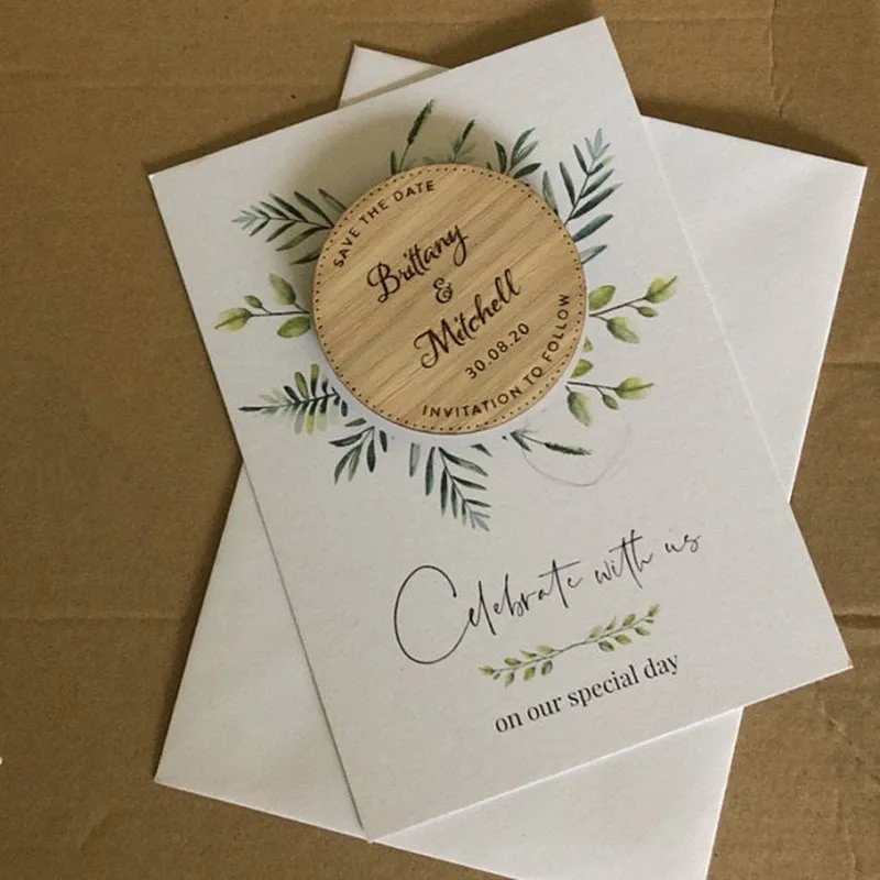 Настраиваемый магнит с карточкой и конвертом деревенские свадебные деревянные