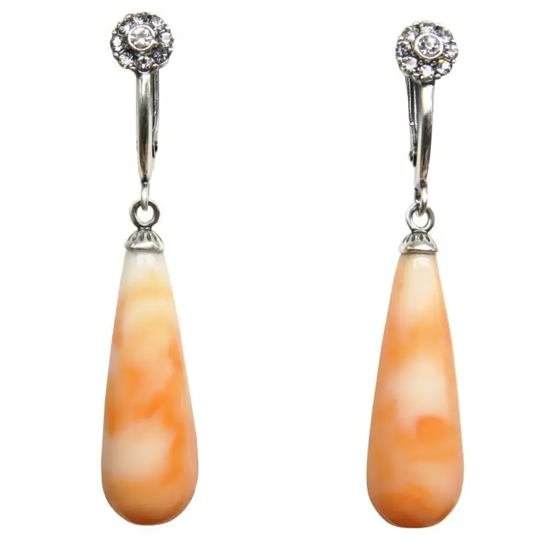 Серьги длинные 5.4 см коралл лососевый Посеребрение 12 мк серёжки Малинка красивые