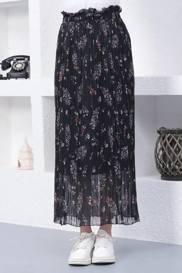 Рамадан мусульманский модный хиджаб юбка темно-синий длинный цветочный узор