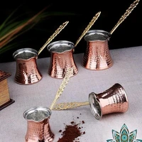 hand hammered copper turkish coffee pot ewer vintage jazzva briki brass handle