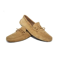 handmade yellow moccasins with flexible rubber sole mustard color real calf suede leather insole casual driving mocs for men