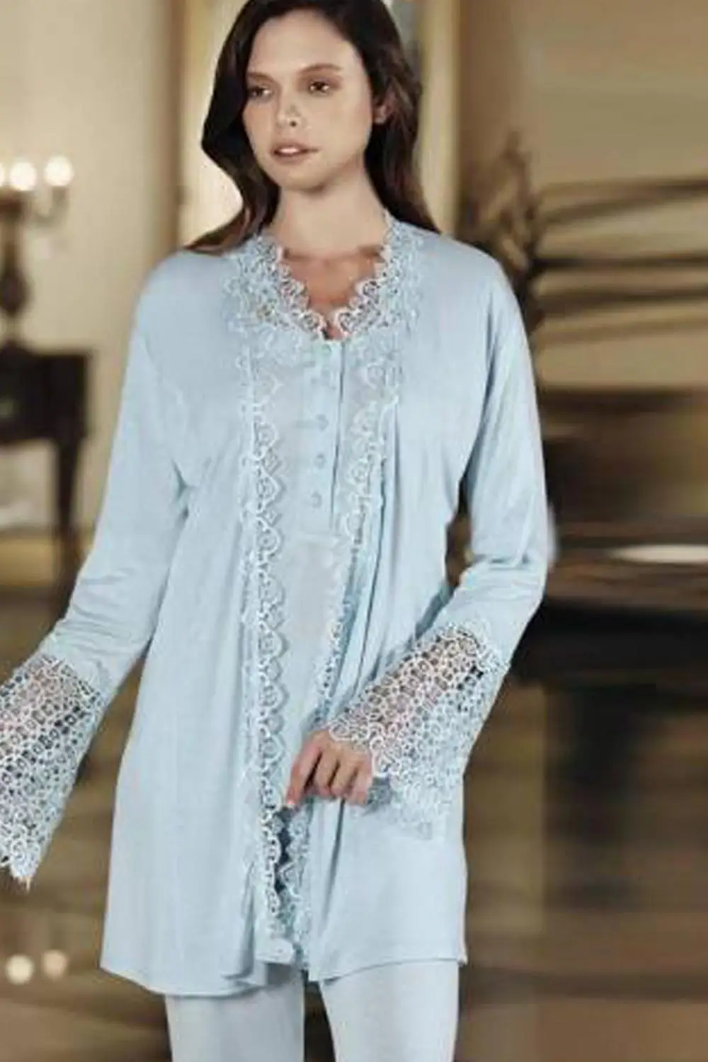 Perin 308 хлопковый кружевной пижамный комплект из 3 предметов|Сон и отдых| |