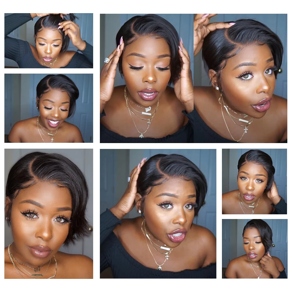 Короткий парик прямые парики из человеческих волос с вырезанными волосами