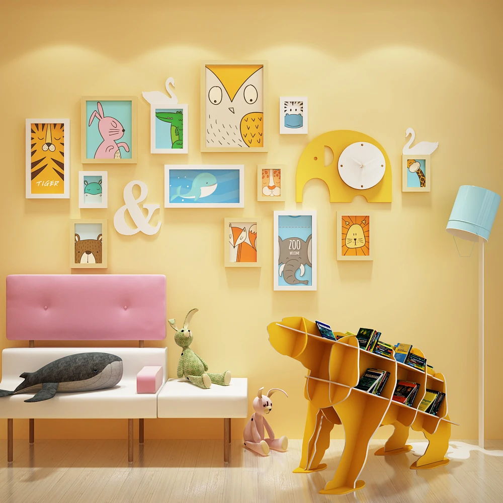 

17 Pack Kids Friendly Photo Wall Picture Photo Frame Set Elephant Clock