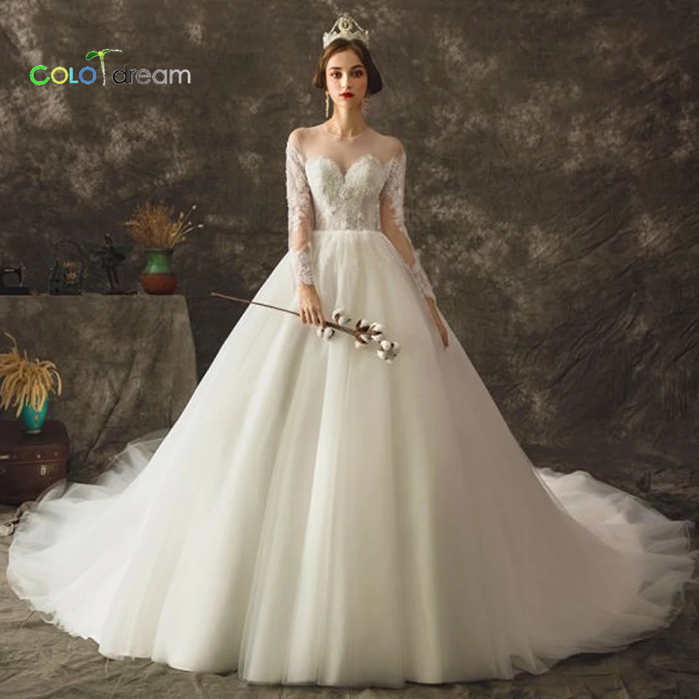 2019 свадебное платье A line vestido de novia Chapel train с v образным вырезом|Свадебные платья| |