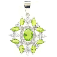 35x24mm luxury lovely cute created green peridot paris blue topaz cz ladies wedding daily wear silver pendant