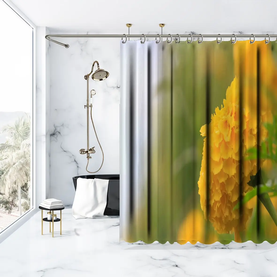 Занавеска для душа Цветы Календулы на весну сад природа цветы растения