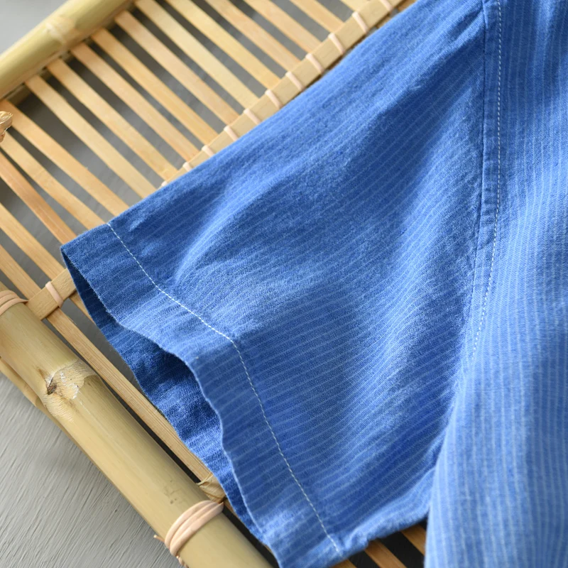 Casual shirt men linen cotton short sleeve Gradient summer Striped breathable shirt fashion men clothing Camisa masculina 564
