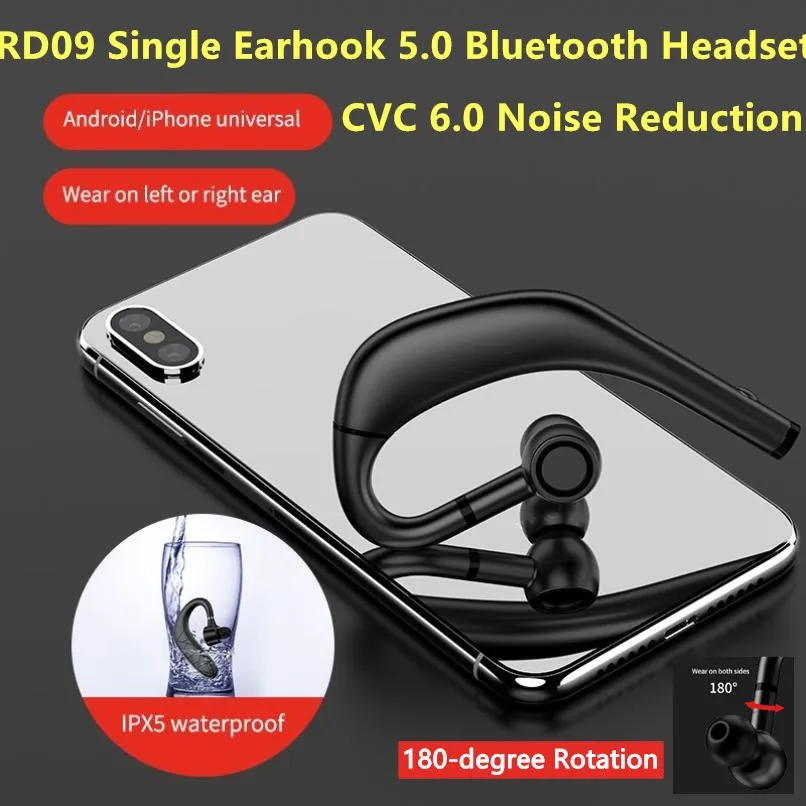 

Деловая гарнитура RD09 с одним крючком, Bluetooth 5,0, подвесные наушники с поворотом на 180 градусов, водонепроницаемые наушники с шумоподавлением