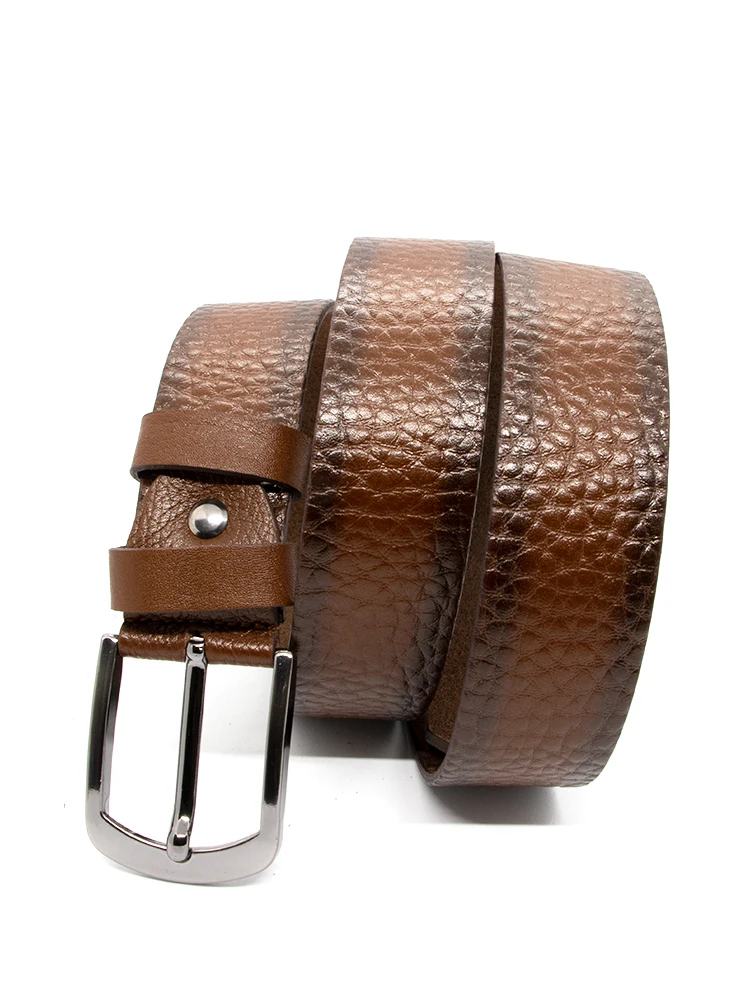 Genuine Soft Leather Handmade Brawn Man Belt High Quality Calfskin Pants Metal Buckle Casual Gift For Valentine's Day