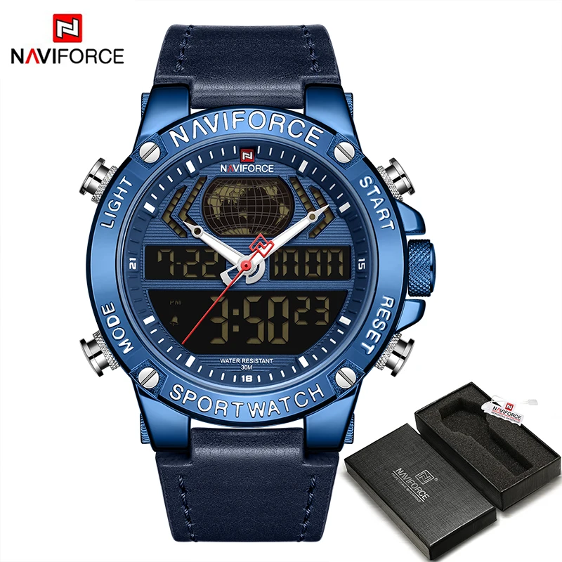 BEBE BOX NAVIFORCE, роскошные золотые мужские часы, спортивные, светодиодный, цифровые, кварцевые часы, военные, кожа, водонепроницаемые часы для мужчин, Relogio Masculino - Цвет: BEBE BOX