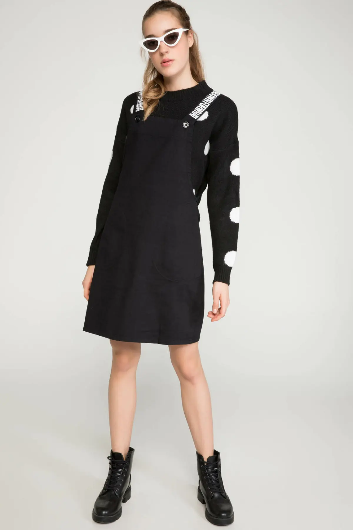 DeFacto новинка женское модное Тканое платье на бретельках с длинными рукавами