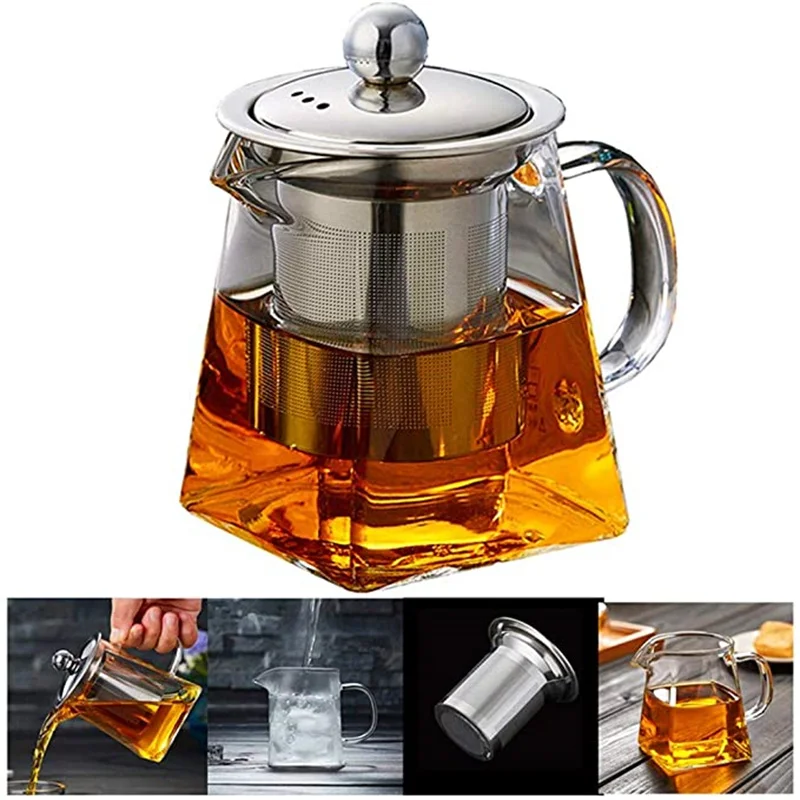 Tetera de vidrio de 350 ML, con Infusor de acero inoxidable resistente al calor, perfecta para té y café (350 ML)