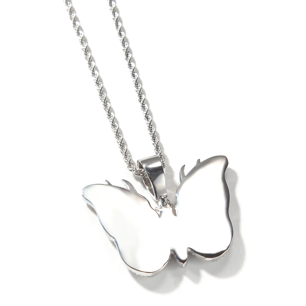 

THE BLING KING Shiney Fire Butterfly Pendants Full Iced Out Micro Bling Cubic Zircon Tennis Chain Necklace Hiphop Rapper Jewelry