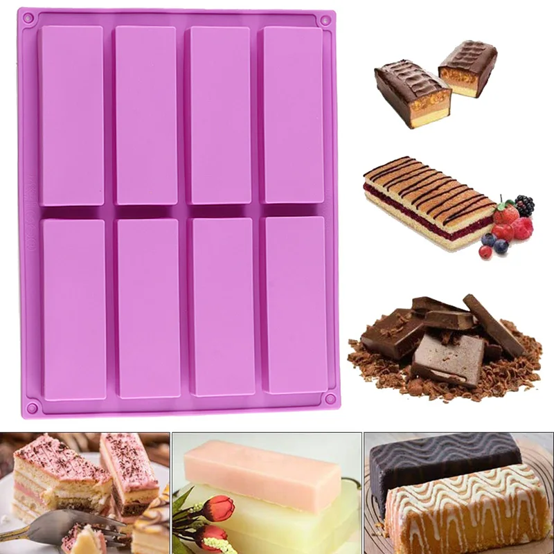 

8 Cavity Cake Mold Energy Bar Chocolate Truffles Rectangle Silicone Mould Cube Ice Soap Molds Fondant Cake Decorating Tools