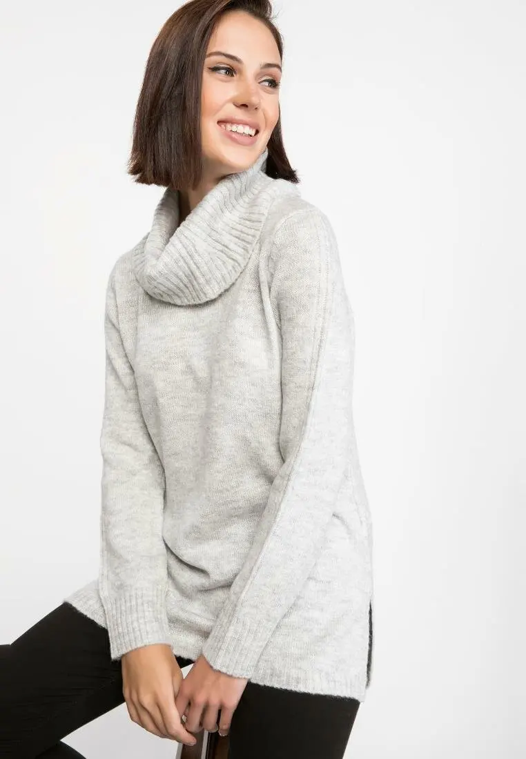 DeFacto женский модный вязаный свитер с отложным воротником Женский Повседневный