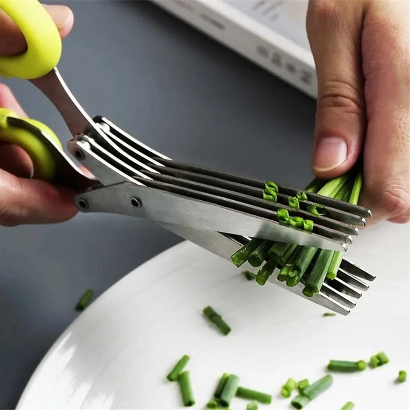 Multifunctional Muti Layers Stainless Steel Knives Multi-Layers KItchen Scissors Scallion Cutter Herb Laver Spices Cook Tool Cut